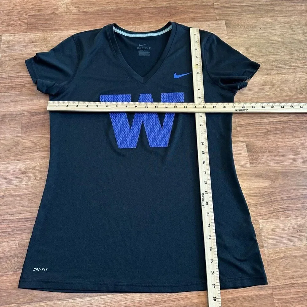 Nike Dri-Fit UW Washington Huskies V-Neck Black Short Sleeve T-Shirt | Women Siz